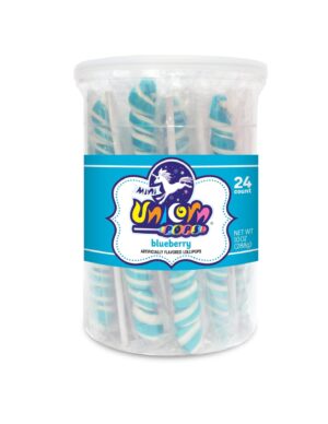 Mini Unicorn Pops Spiral Twist Blueberry 6.5" Lollipop 24ct